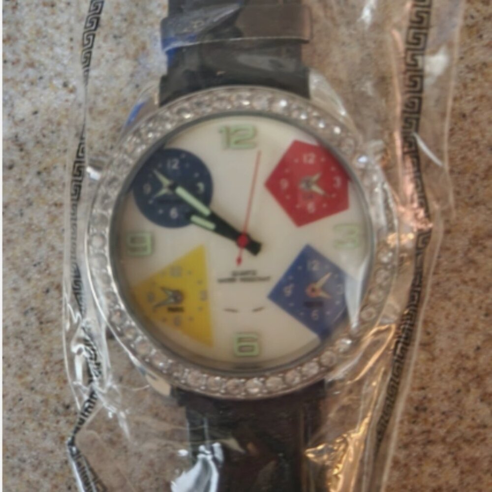 Abstract 5 Time Zones w/ Leather Band, Quartz Face, Stainless Steel (READ) - Picture 4 of 6